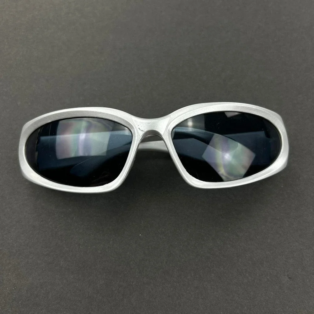 Vintage Y2K surfer style silver rounded sunglasses cyber grunge techno
